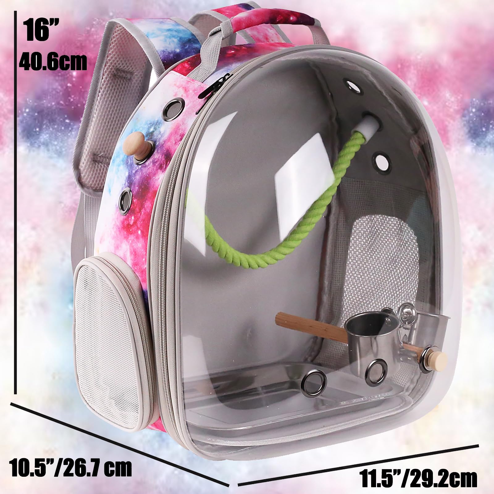 Pimoka Galaxy Pink Bird Backpack Carrier With Perch - Bubble Backpack For Birds Conures, Budgies And Small Parrots Ideal For Vet